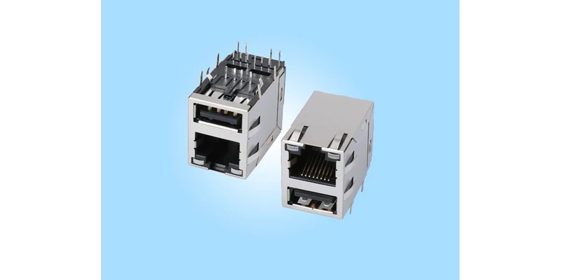 GLGNET single-USB RJ45 combo connector shown in front and terminal views