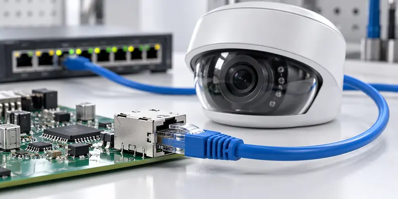 IP camera bandwidth connection using a board-mounted RJ45 connector