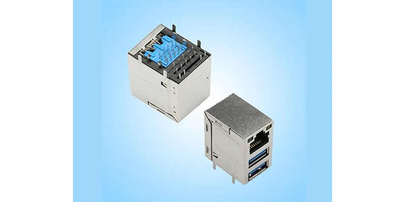 GLGNET 4ULBA1S804-Y/D4 RJ45 and dual USB connector with its PCB terminal side