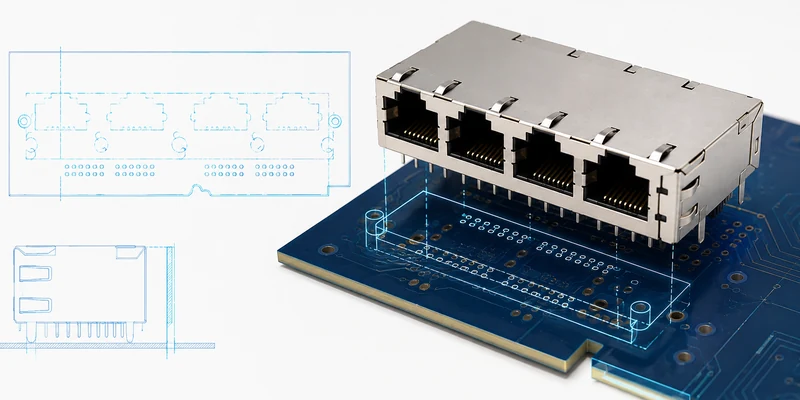MagJack footprint and mechanical drawing comparison on a PCB