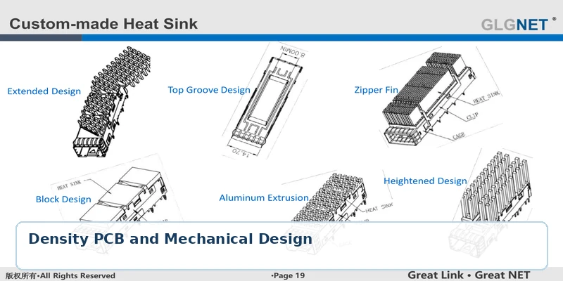 GLGNET custom heat sink designs for high-density connector PCB and mechanical requirements