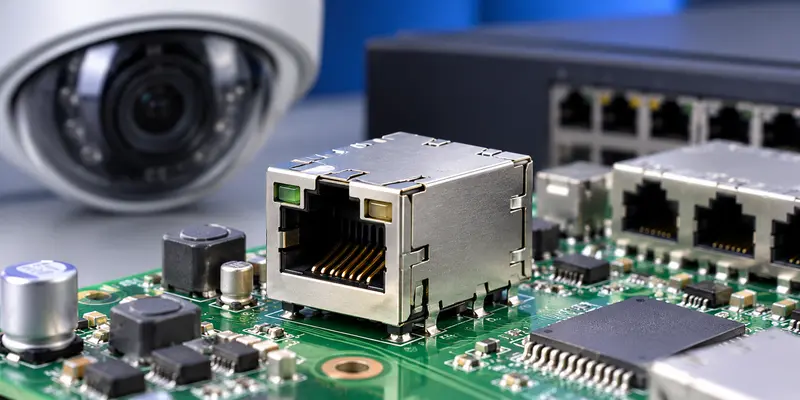 PoE magnetic RJ45 connector for IP camera and NVR circuit boards