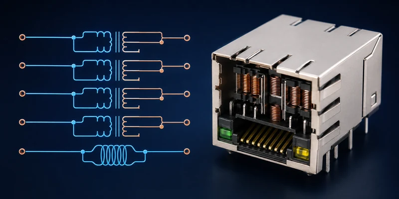 RJ45 integrated magnetics transformer circuit, turns ratio and center tap comparison