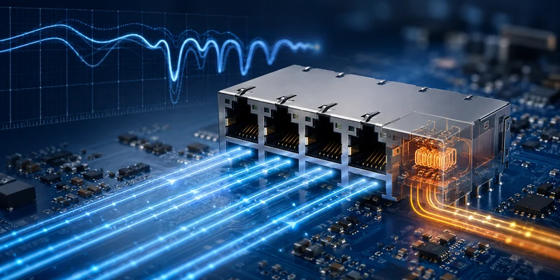 MagJack data rate, return loss and PoE current qualification on a network PCB