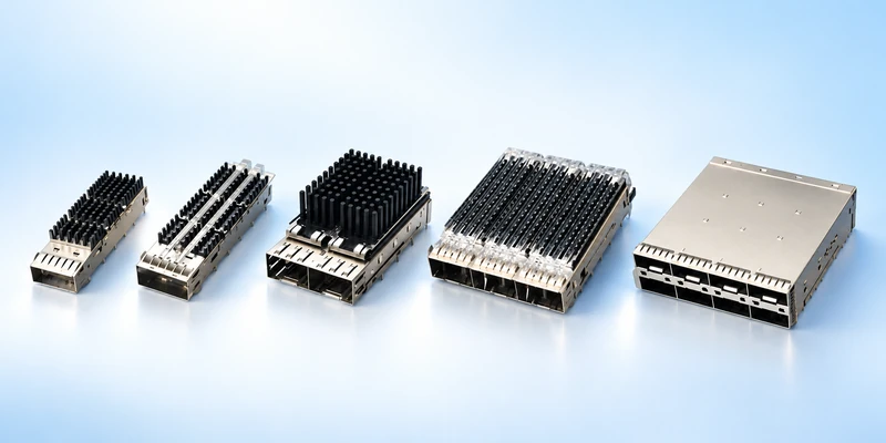 GLGNET SFP and QSFP connector cage lineup from single-port to high-density configurations