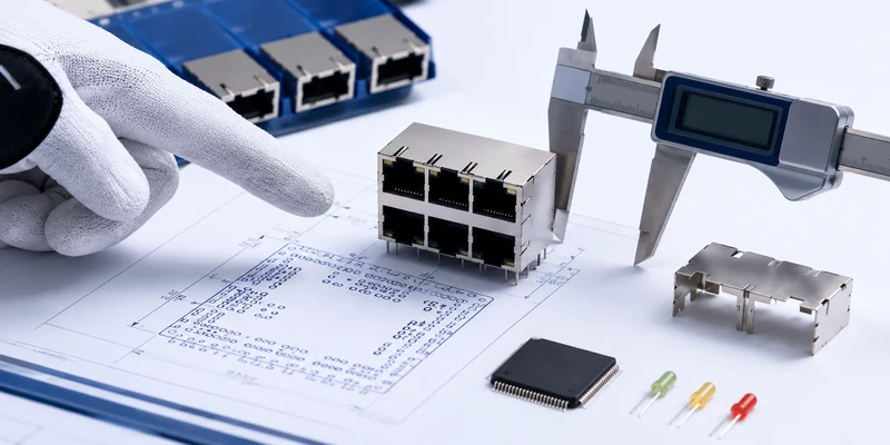 Magnetic RJ45 connector RFQ review with PCB drawing, PHY chip and mechanical measurement